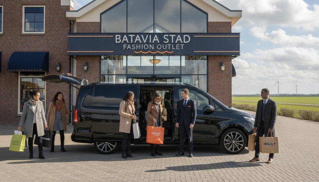 Goedkope taxi van Amsterdam naar Batavia Stad: comfortabel shoppen voor een vaste prijs