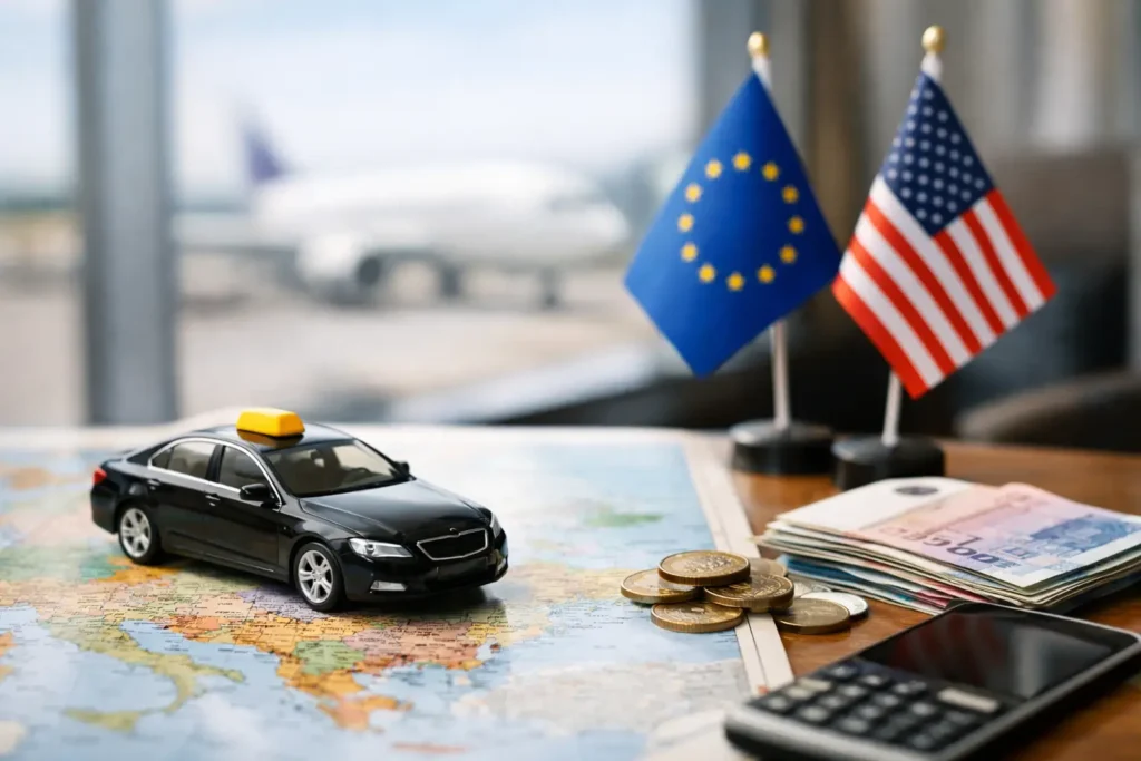 Voorbeeld internationale taxirit kosten per route